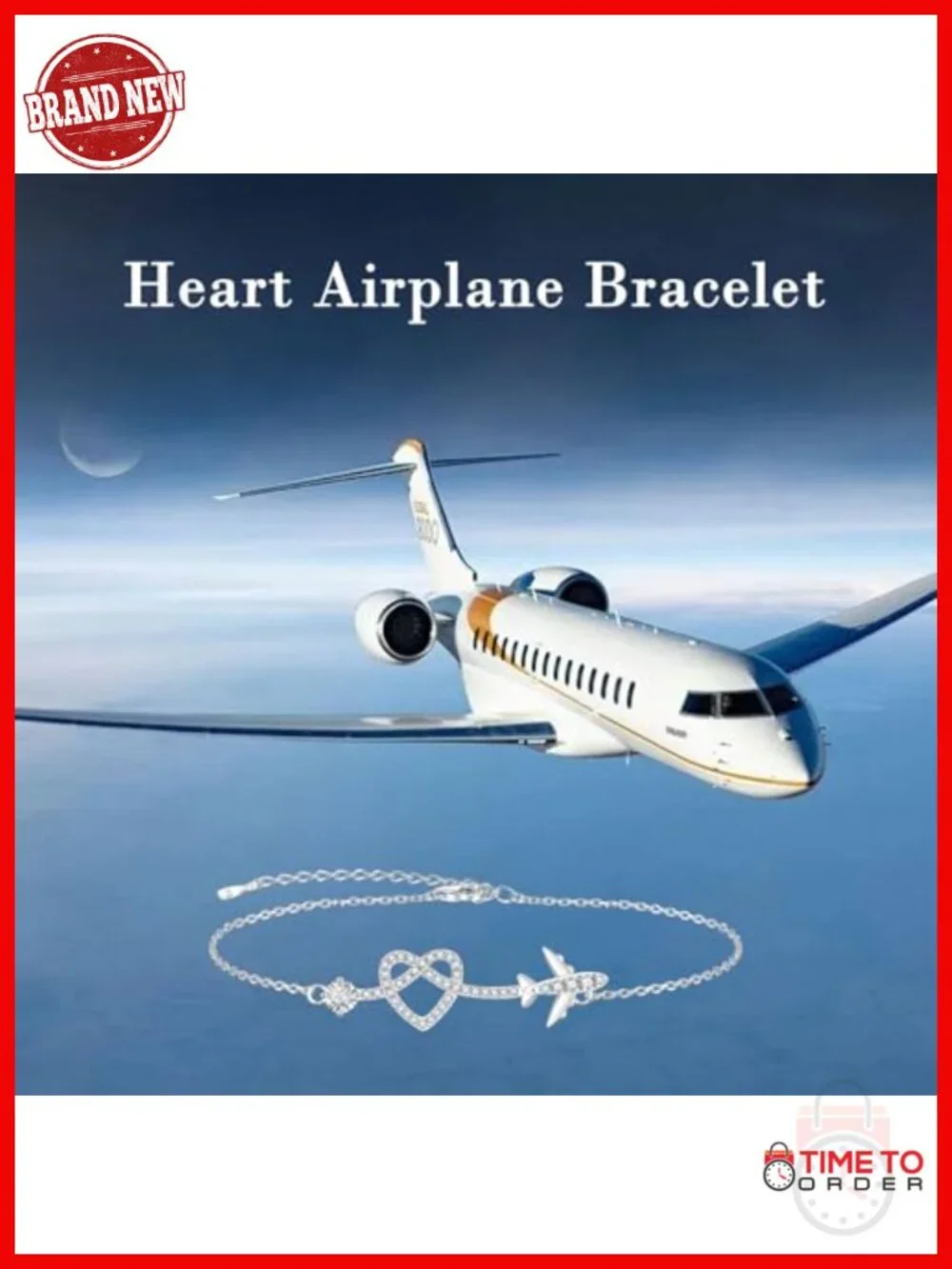 925 Sterling Silver Heart Airplane Bracelet Link Chain Aviation Gift